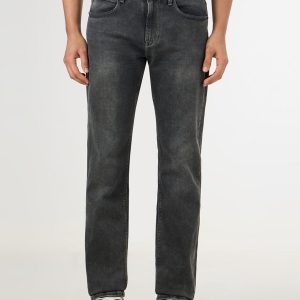 HOKER Men Straight Fit Mid Rise Dark Grey Jeans