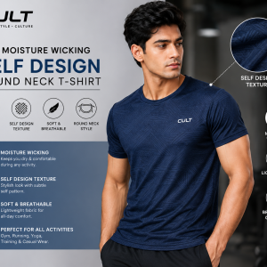 CULT Men Moisture Wicking Self Design Round Neck T-shirt