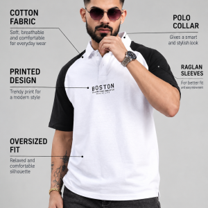 Maniac Men Printed Polo Collar Cotton Oversized T shirt